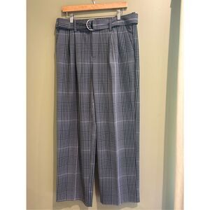 A New Day 10 grey plaid high rise wide leg belted pleat front dress pants